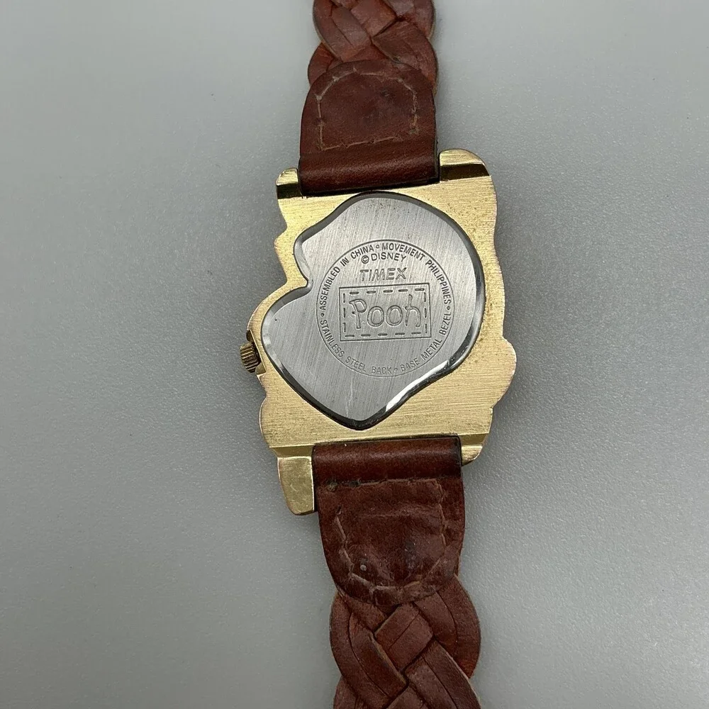 Timex Disney Pooh Girls Watch 29mm Gold Tone Brown Leather Band New Battery